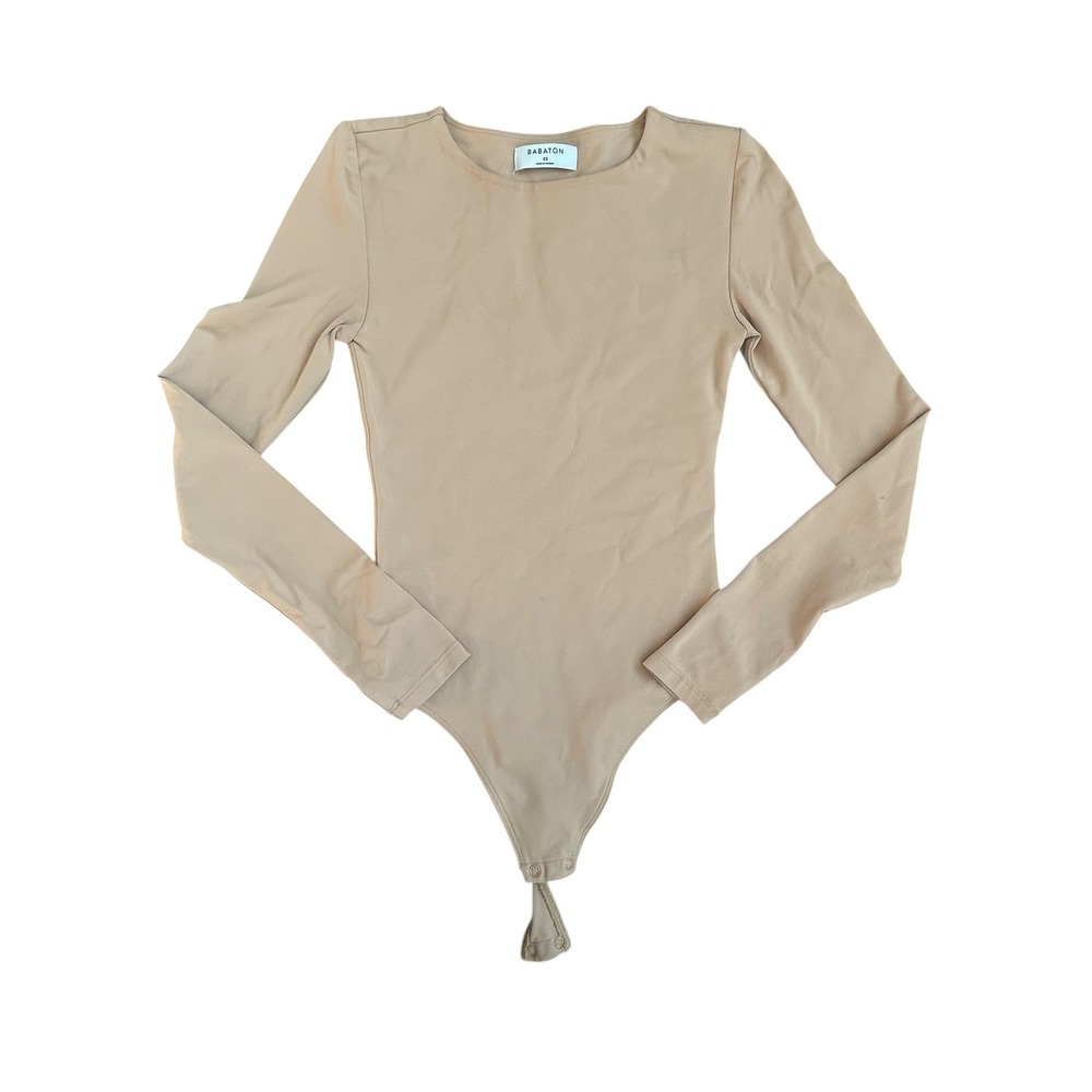 Babaton Aritzia Contour Crew Neck Long Sleeve Bodysuit Tan‎ Beige Women's XS